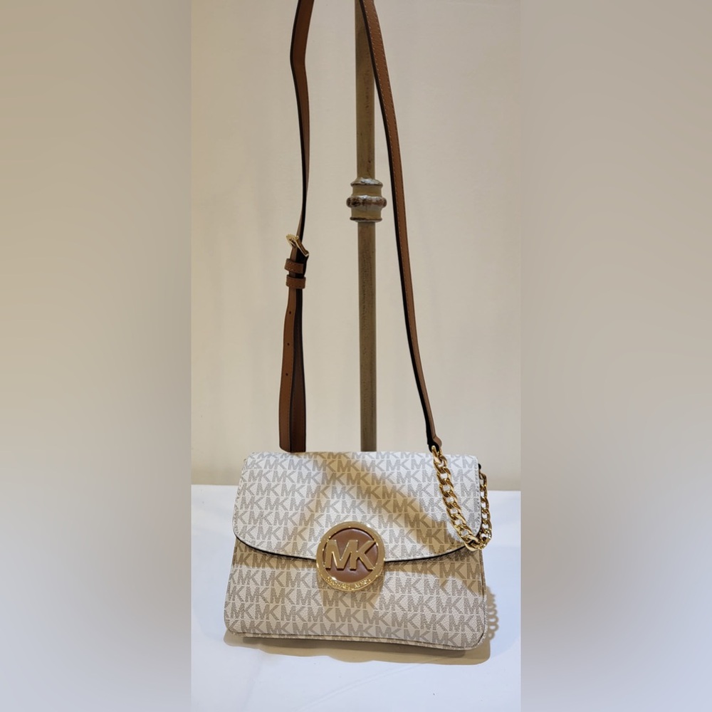 MICHAEL KORS signature cream logo print crossbody